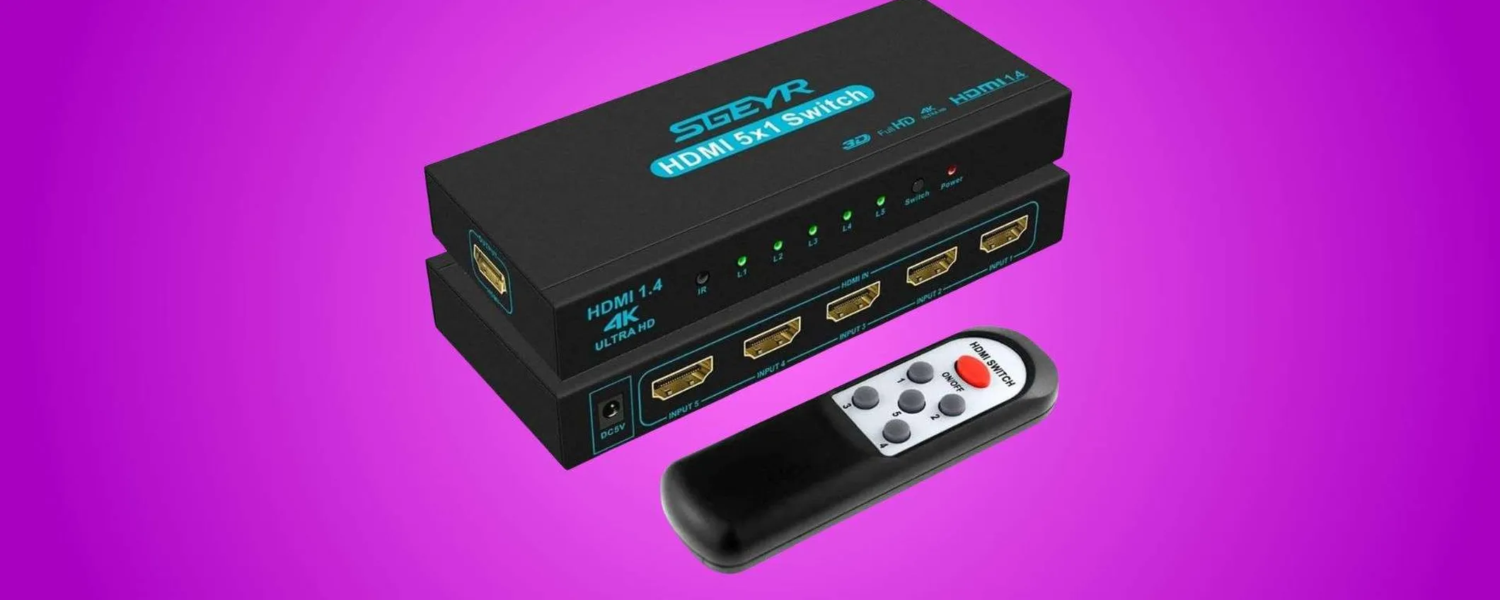 Switch HDMI, fino a 5 device: su Amazon è tuo ad appena 10€