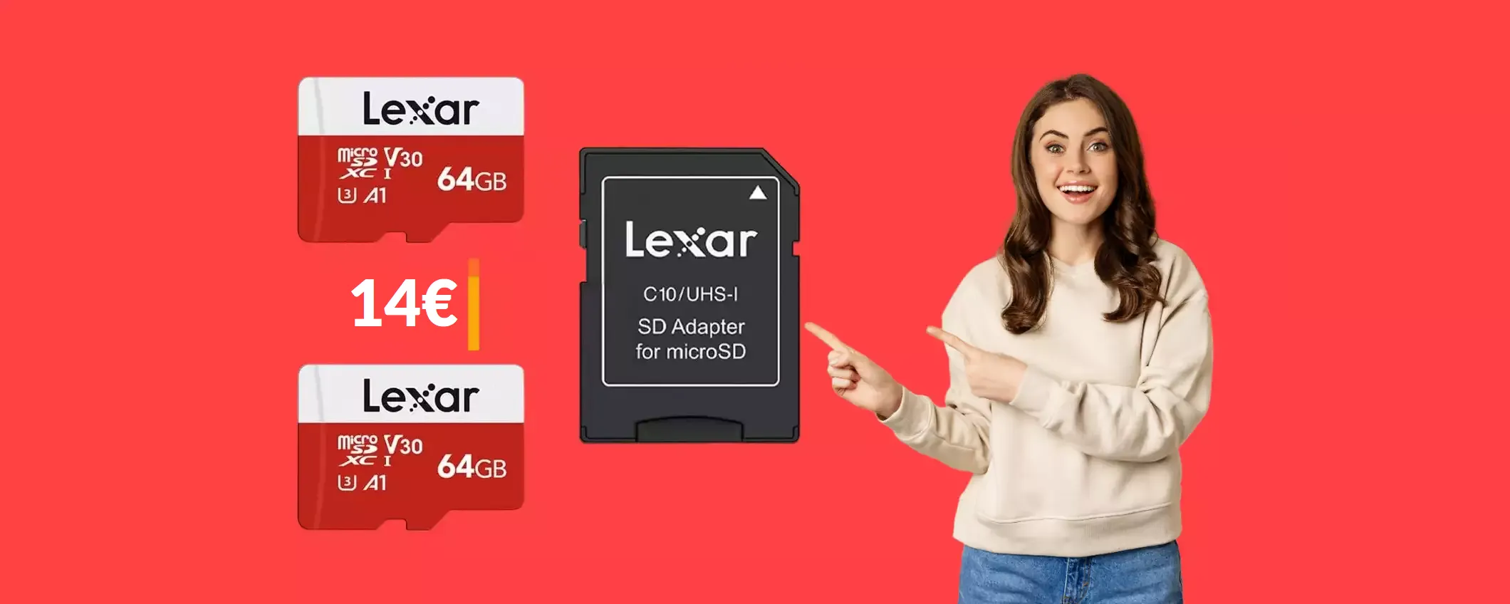 MicroSD 64GB Lexar: bastano 14€ per averne DUE con adattatore