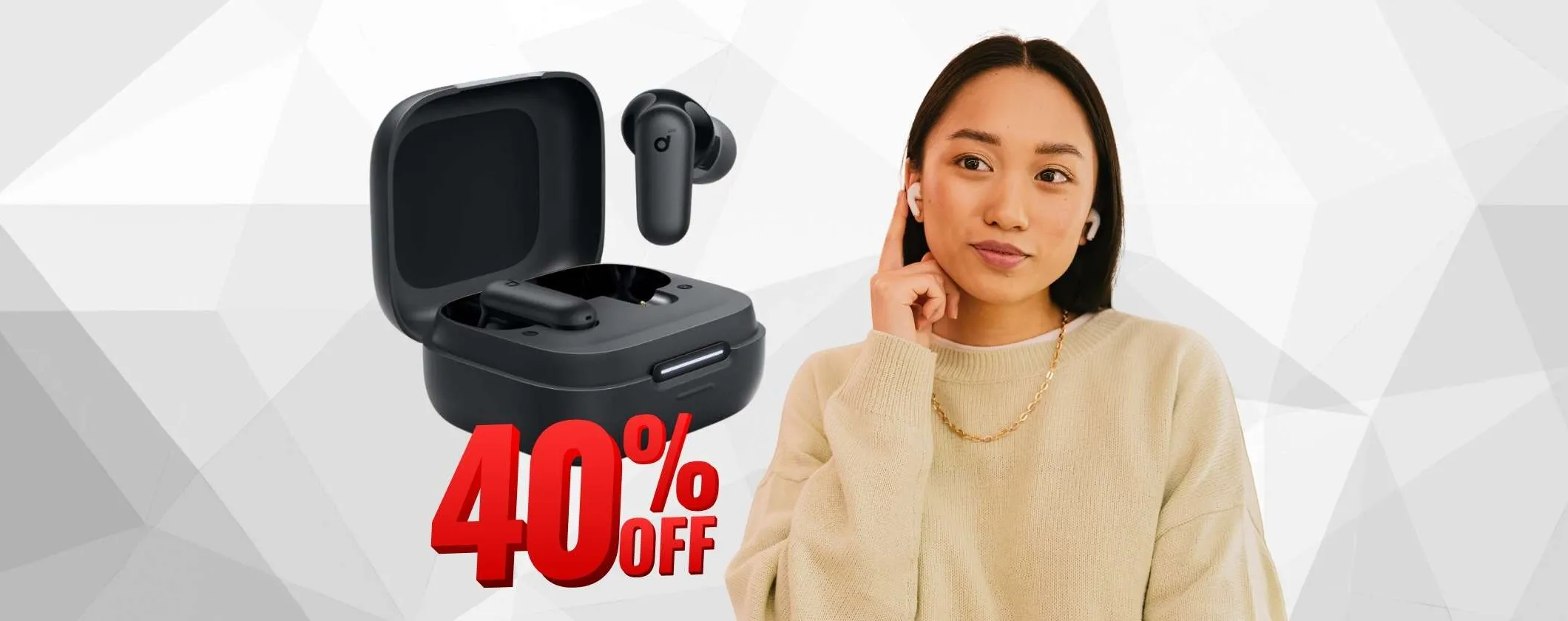 Sconto shock del 40% per le cuffiette Bluetooth Soundcore P30i, ora tue a 29€