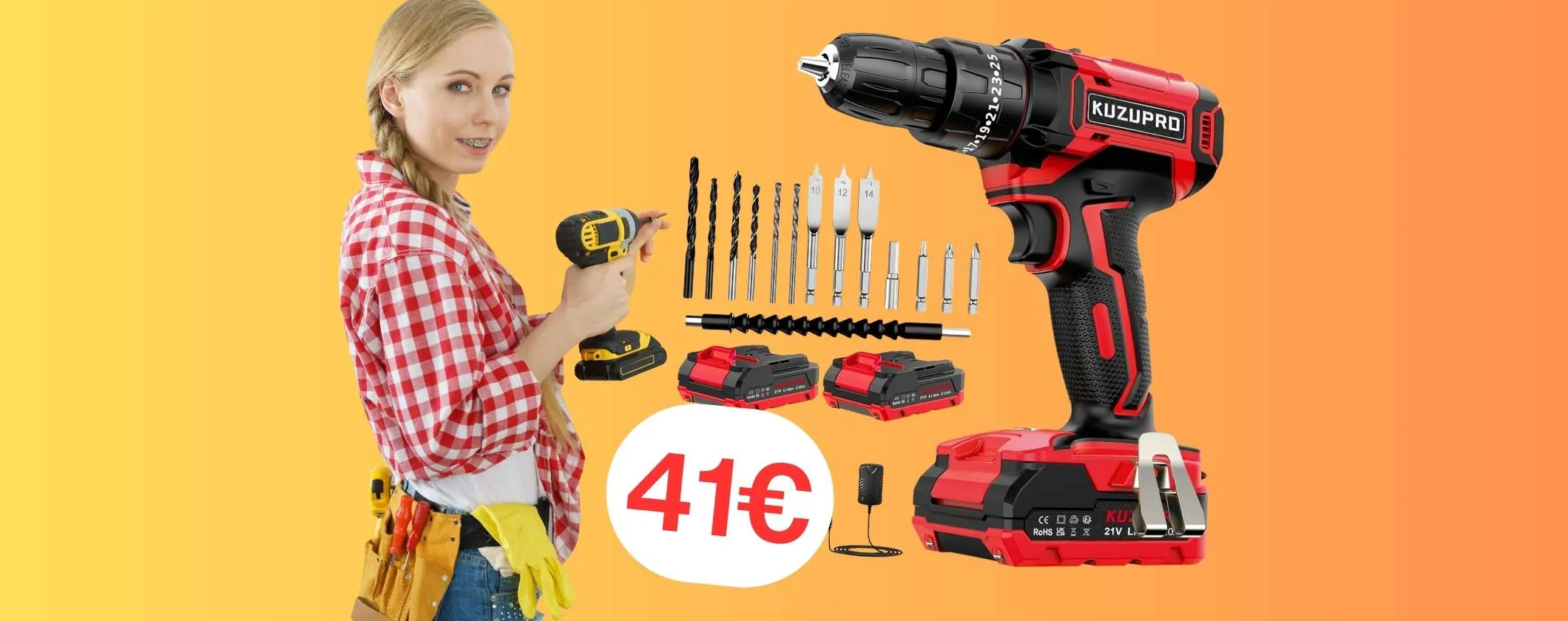 Trapano avvitatore a batteria super accessoriato a prezzo bomba (41€)
