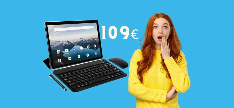 Tablet da 10" Dual Sim con custodia, tastiera, mouse e penna a 109€