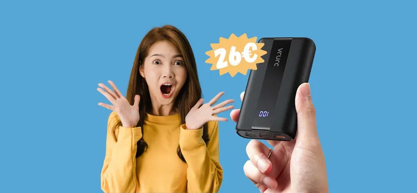 Power Bank da 20,000 mAh che ricarica 4 dispositivi a 26€