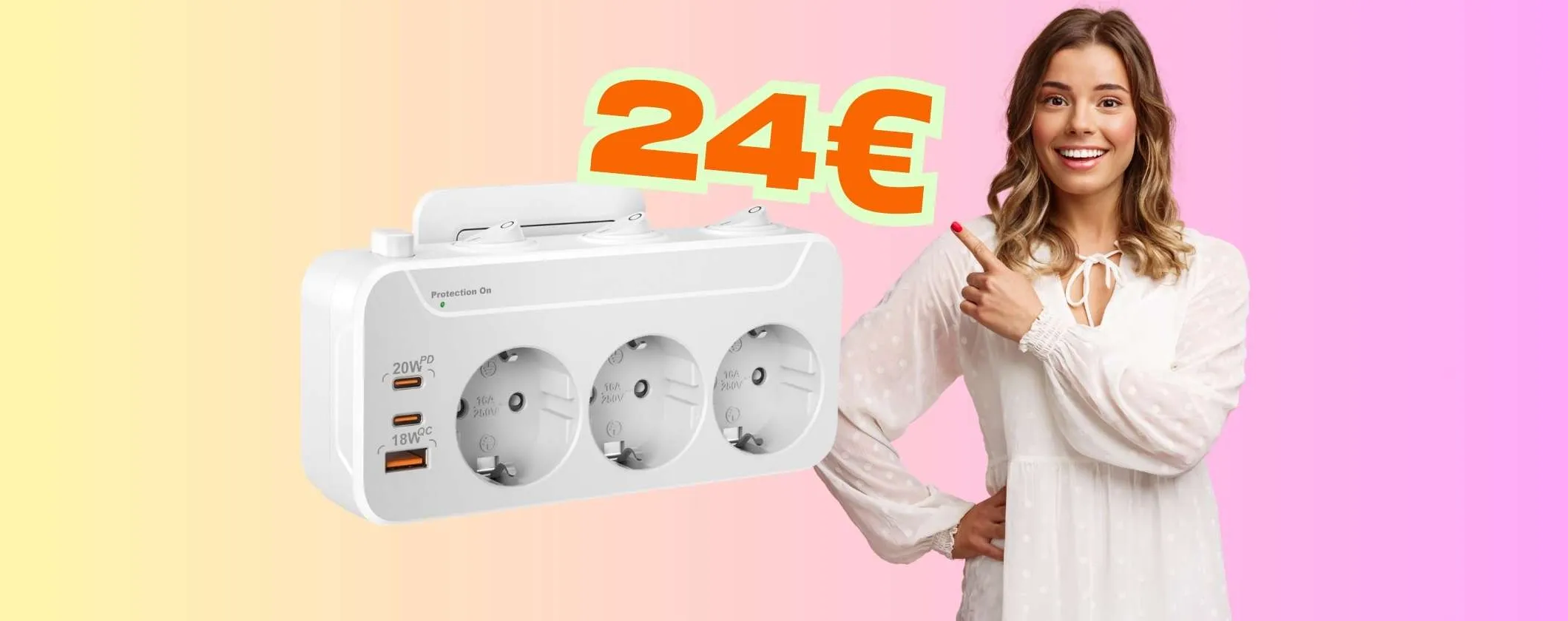 Presa multipla salvaspazio geniale: 3 schuko, 3 USB e interruttori (solo 22€)