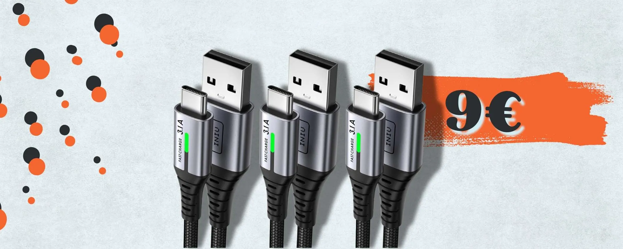 Cavi con uscita USB C, 3 pezzi resistenti e per ricarica VELOCE a soli 9€