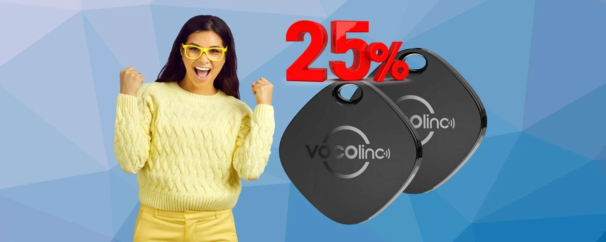 Localizzatore oggetti (2Pz), impermeabile e batteria sostituibile (-25%)