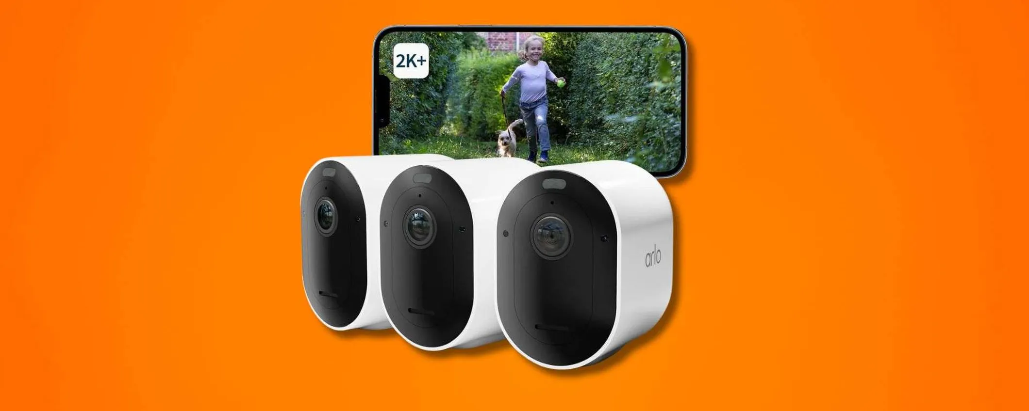 Arlo Pro 5 a 356,99€: sconto del 31% sul kit da 3 telecamere Wi-Fi 2K con sirena e visione notturna