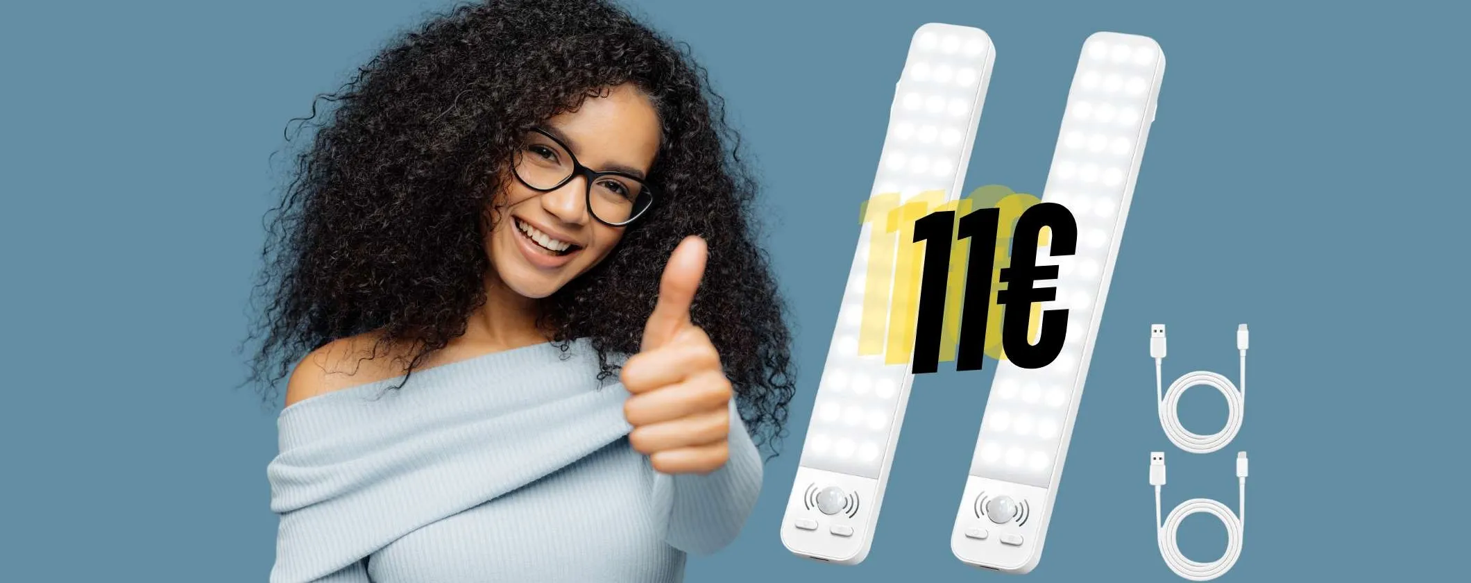 Luce per armadi e cassetti con 2 lampade con sensore di movimento a 11€