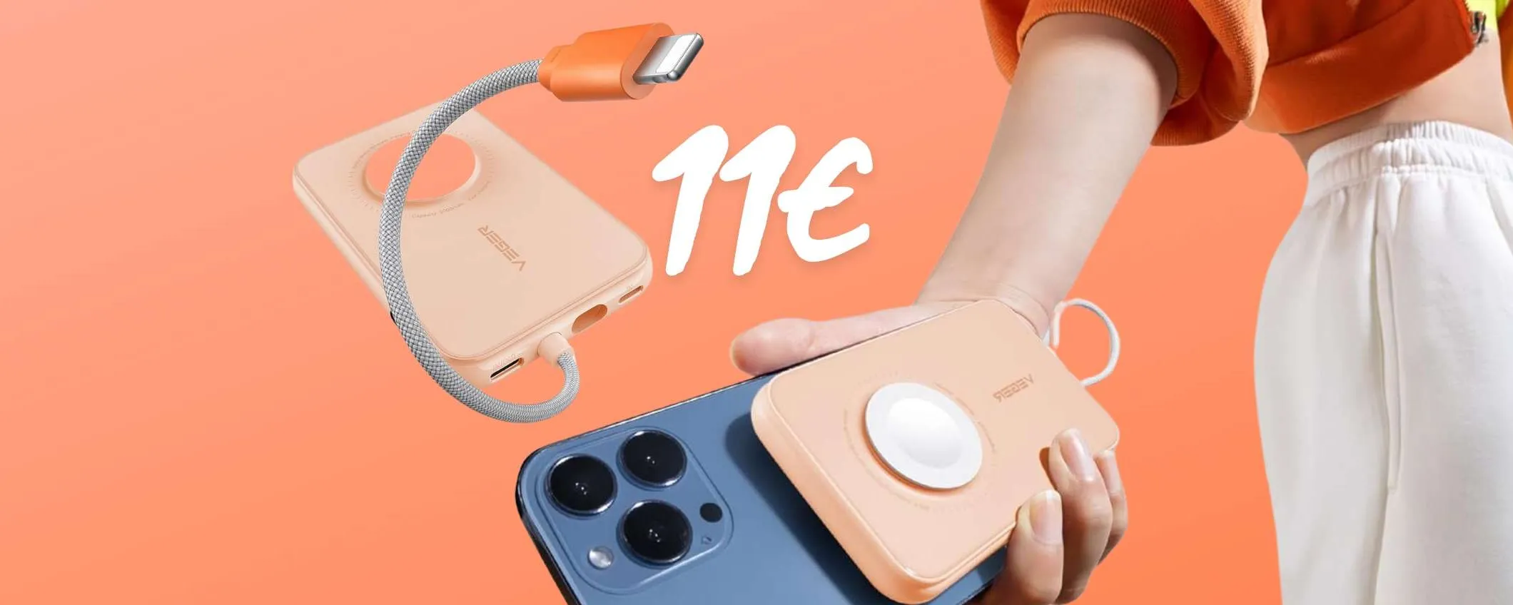 Power Bank rapido con cavetto integrato e ricarica per AppleWatch (-58%)