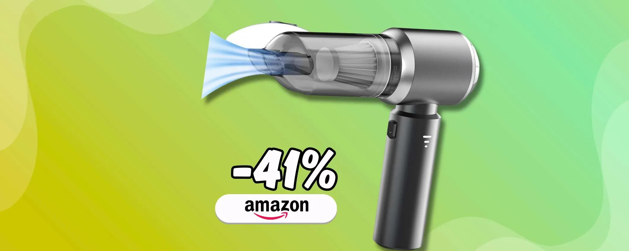 Epico aspirapolvere portatile con cui pulisci l'auto in 5 minuti (-41%)