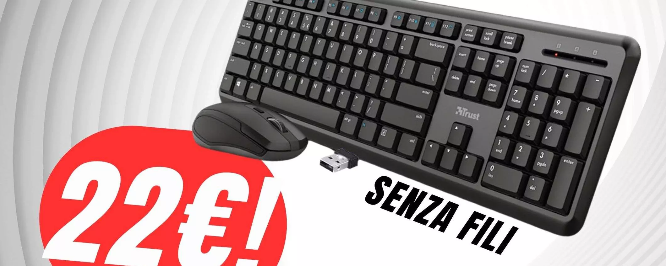 Il kit Trust con Tastiera e Mouse wireless costa solo 22€!