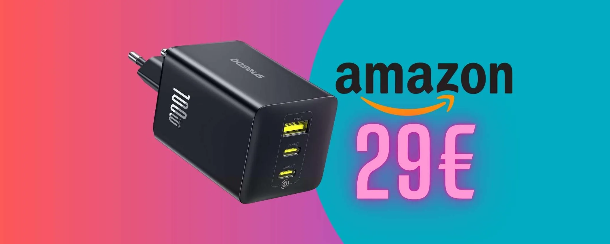 Caricatore USB Baseus con potenza da 100W e 3 porte veloci (29€)