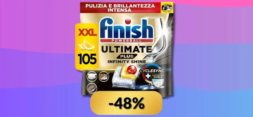 Finish Ultimate PLUS: elimina l'unto delle feste in un lavaggio (-48%)