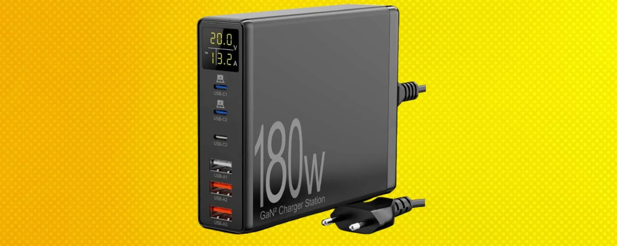 Un caricatore per domarli tutti: 6 porte, mini display e potenza fino a 65W (solo 29,99€)