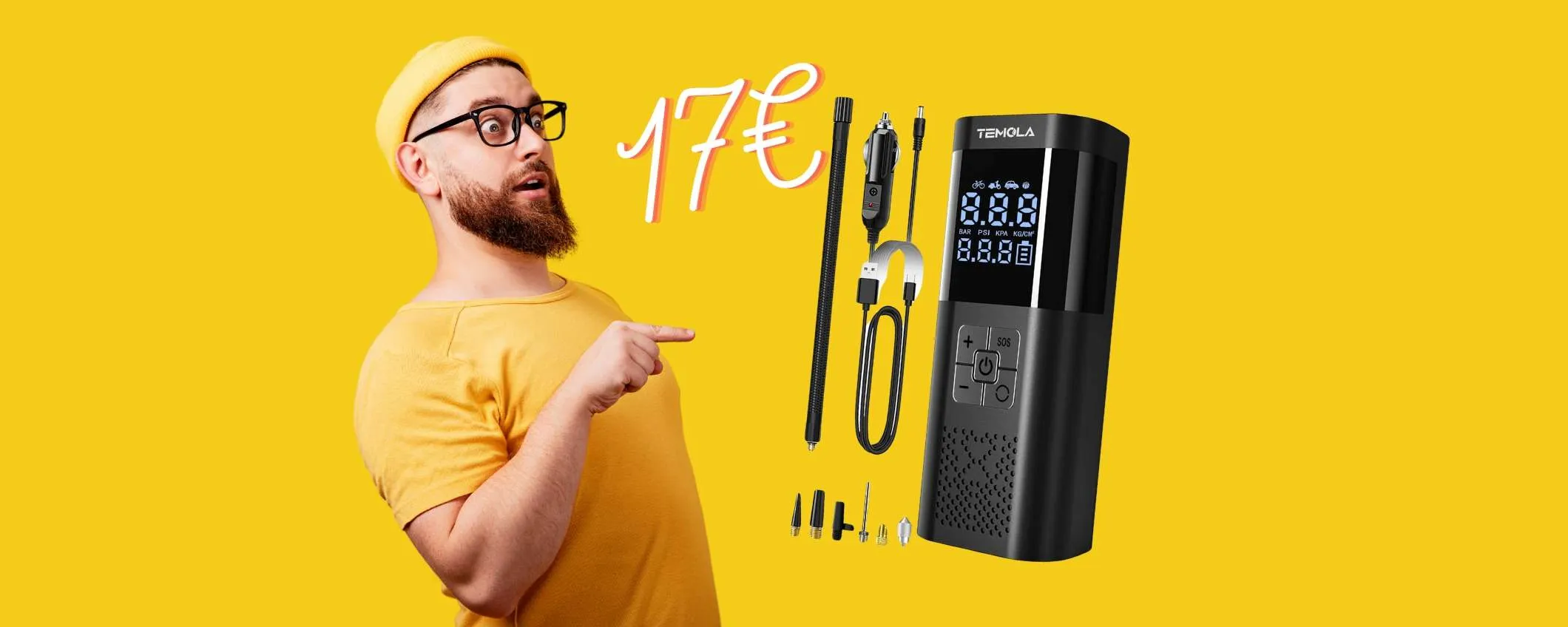 Solo 17€ per avere questo compressore portatile per viaggiare sereno