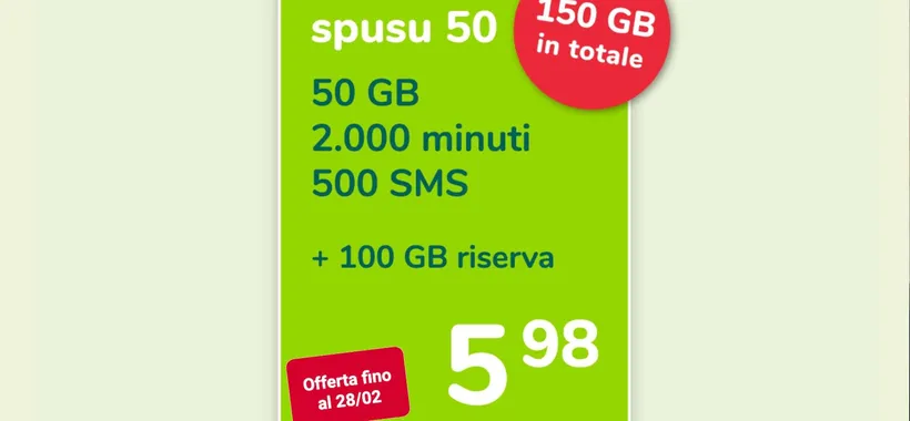Spusu 50: PROMO a 5,98€ valida per tutto Febbraio!