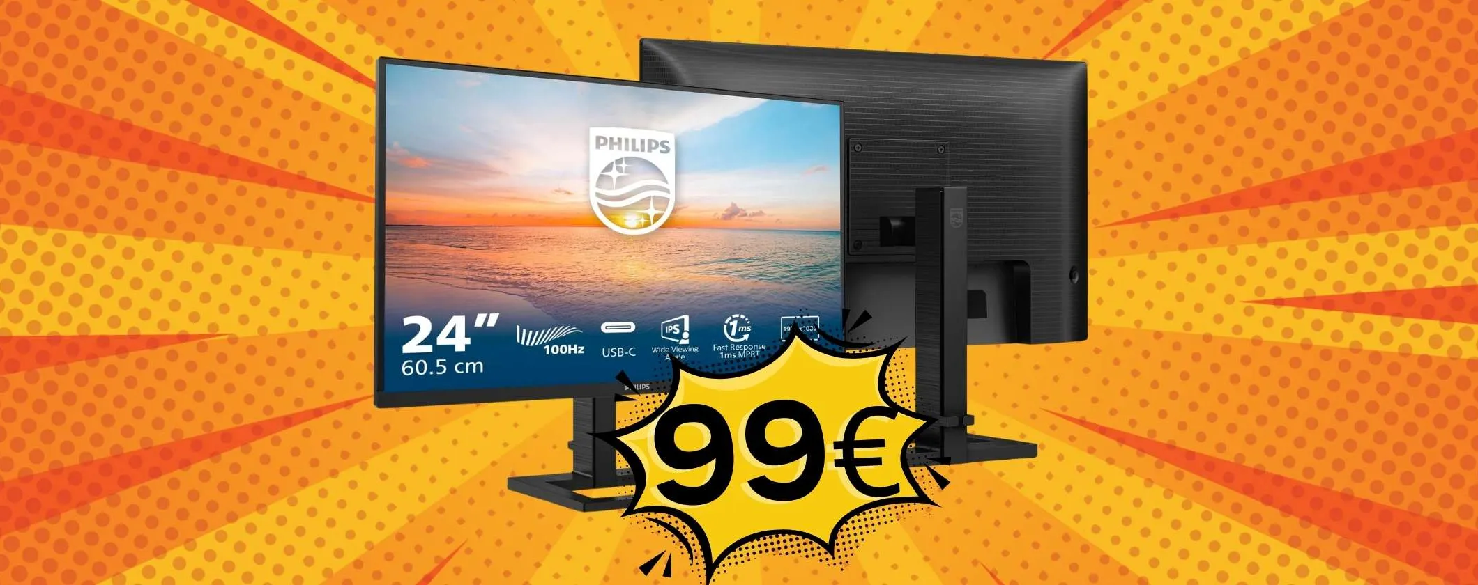 Monitor Philips da 24 pollici FHD e con modalità LowBlue tuo a 99€