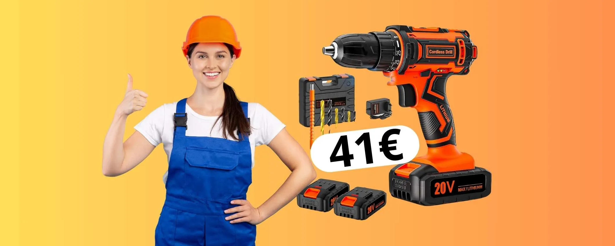 Trapano avvitatore con 2 batterie, valigetta e accessori per ogni tipo di lavoro