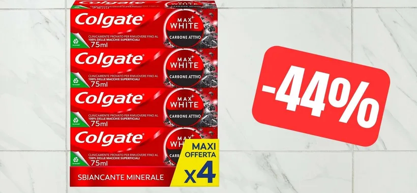 Dentifricio sbiancante Colgate Max White a PREZZO SCORTA su Amazon (-44%)
