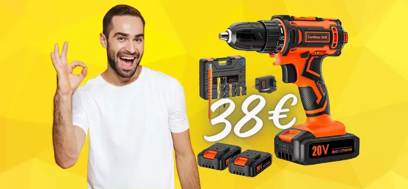 Trapano avvitatore con 2 BATTERIE e valigetta con ACCESSORI a soli 38€