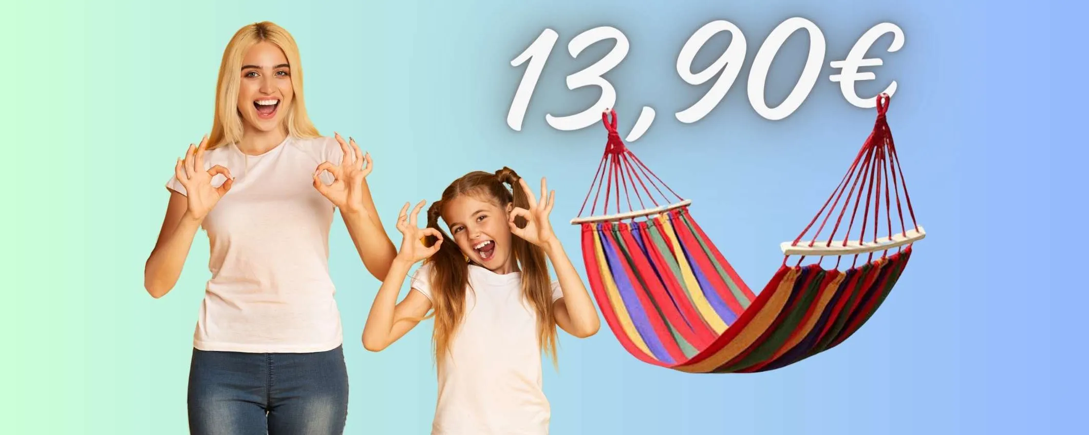 Amaca in tessuto con aste in legno e sacca per il trasporto (13,90€)