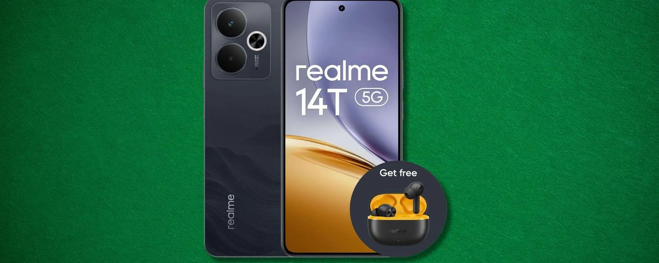 realme 14T 5G a 249,99€: smartphone completo con 256GB e cuffie T200 Lite incluse