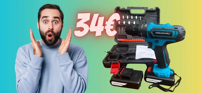 Trapano avvitatore a percussione con 2 batterie a 34€ è un AFFARE