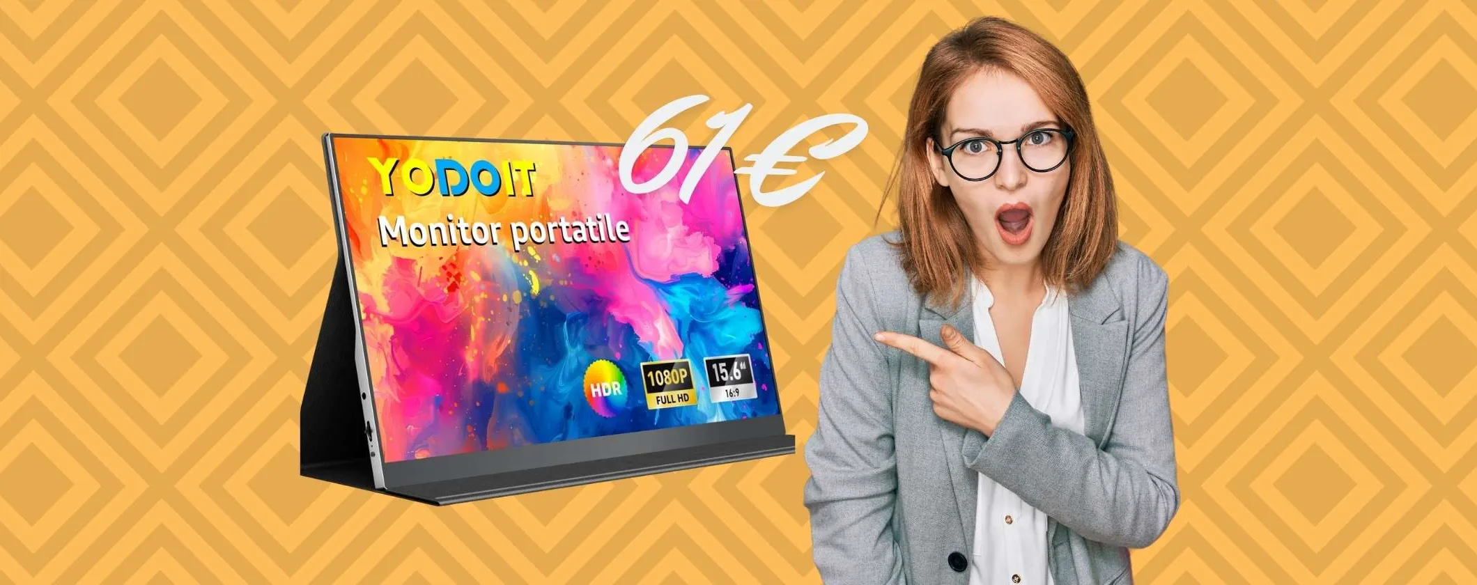 Monitor portatile FHD da 15,6 pollici per PC e console di gioco a soli 61€