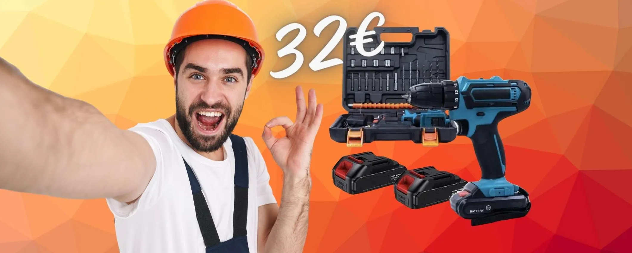 Trapano avvitatore con valigetta, accessori e 2 batterie a SOLI 32€