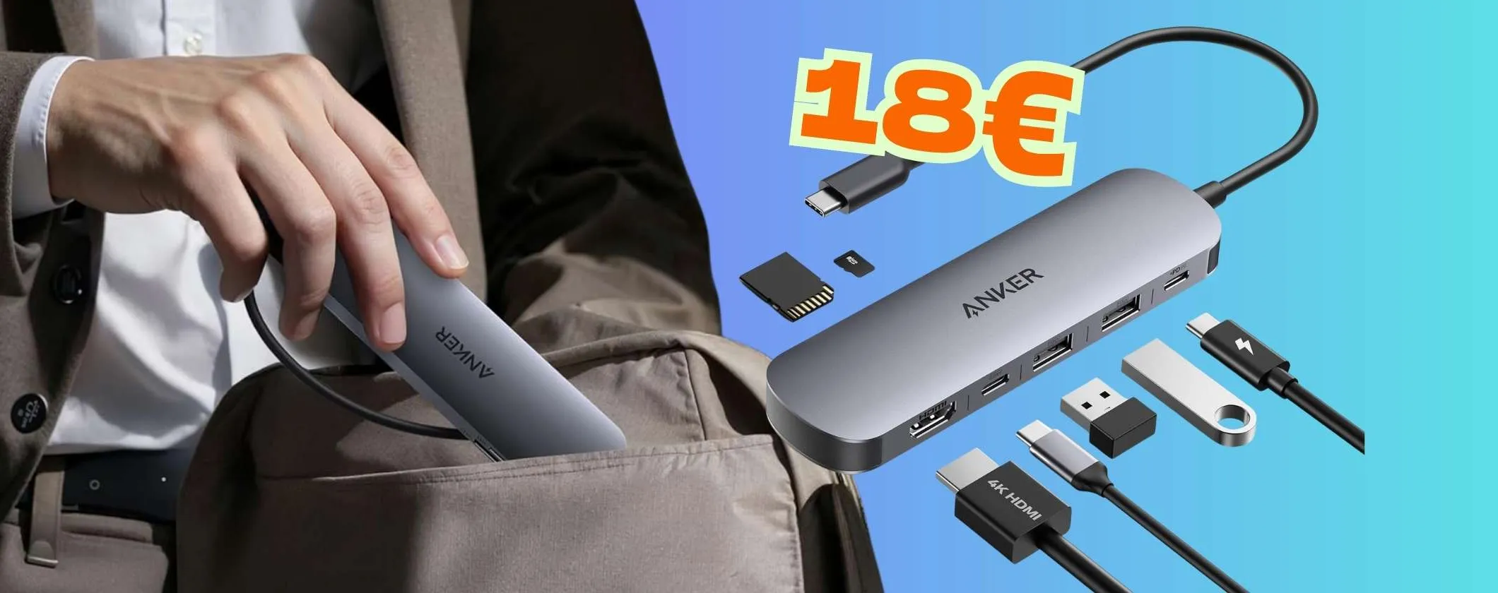 Porte insufficienti sul tuo computer? Risolvi con l'Hub Anker 7 in 1 a soli 18€