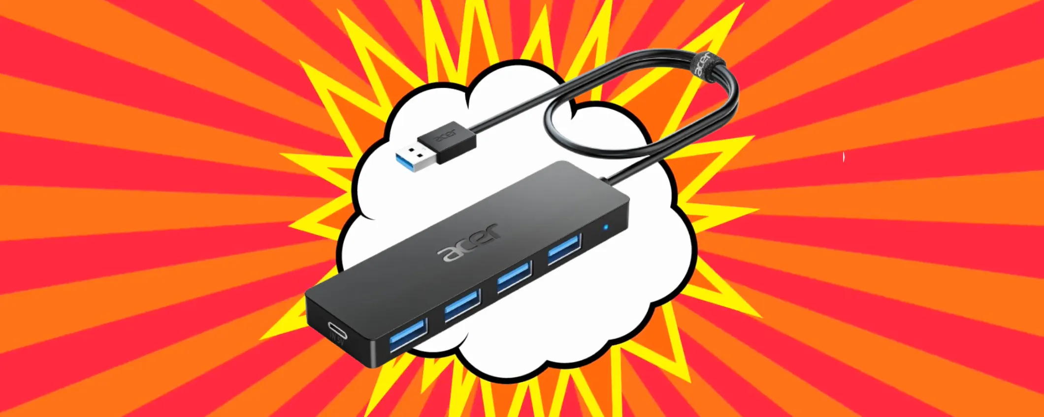 Hub USB Acer 5-in-1: con il doppio sconto Amazon lo paghi solo 10€