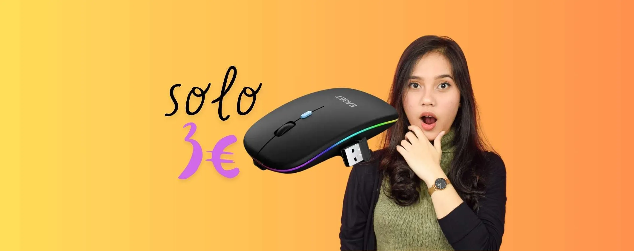 Mouse Wireless muto e sottile a soli 3€ in OFFERTA LAMPO