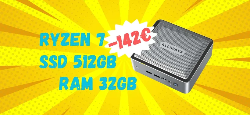 Mini PC con Ryzen 7, 32GB RAM e SSD da 512GB a -142€