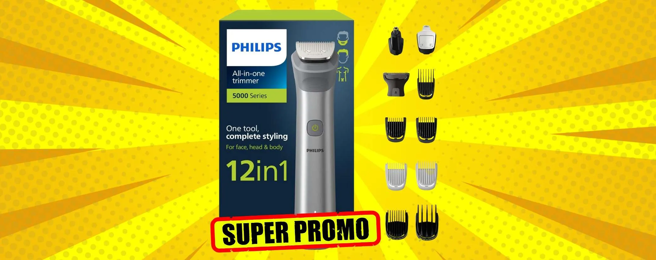 Philips Series 5000 All-in-one: rifinitore 12 in 1 per viso, testa e corpo (-37%)