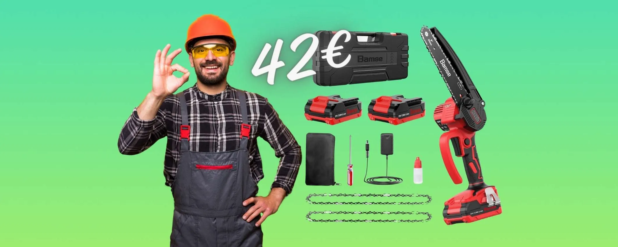 Mini motosega a batteria in OFFERTA a TEMPO su Amazon (42€)