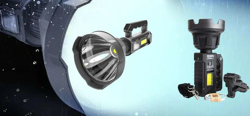 Potentissima torcia LED 100W a 24€ con batteria integrata e powerbank