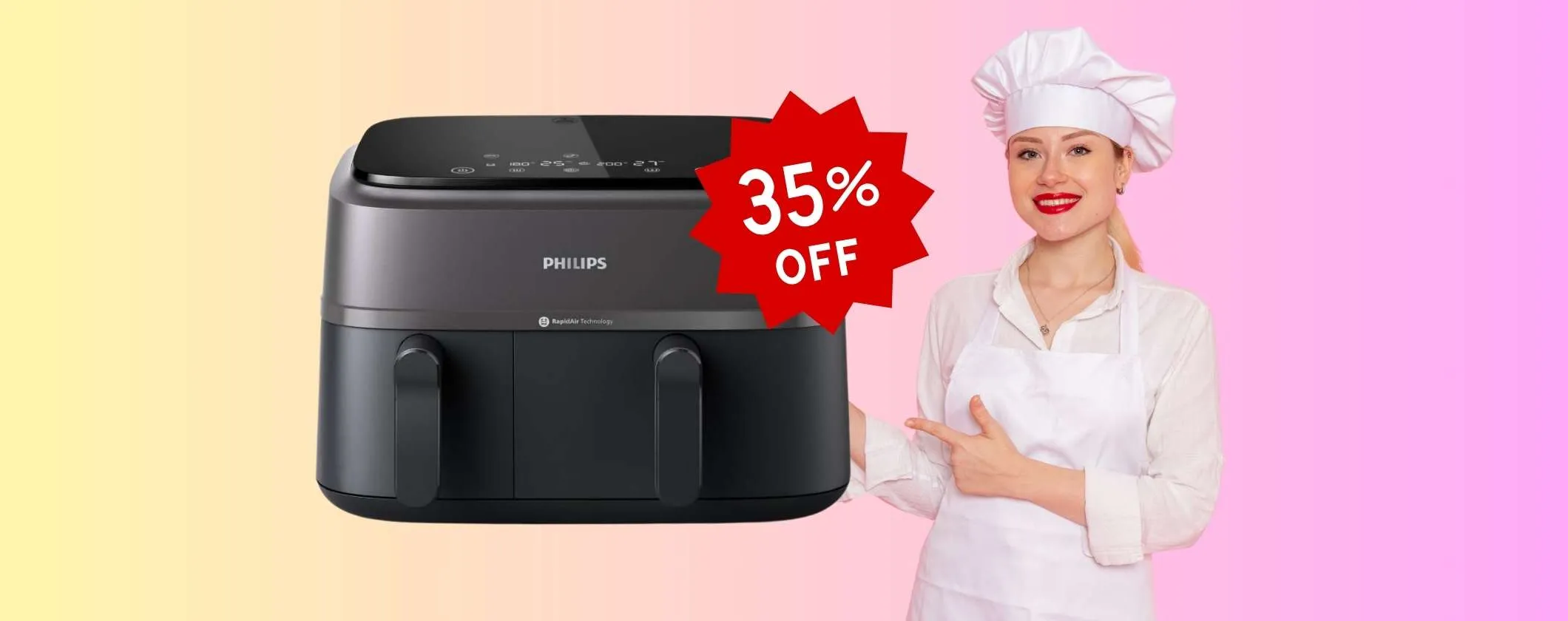 Friggitrice ad aria Philips con doppio cestello da 9L e 13 funzioni in OFFERTA al 35%