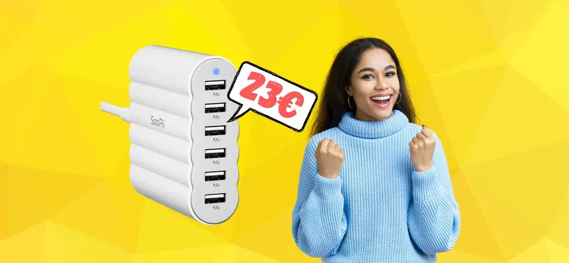 Caricatore USB SPETTACOLARE: 60W di potenza e 6 ingressi (23€)